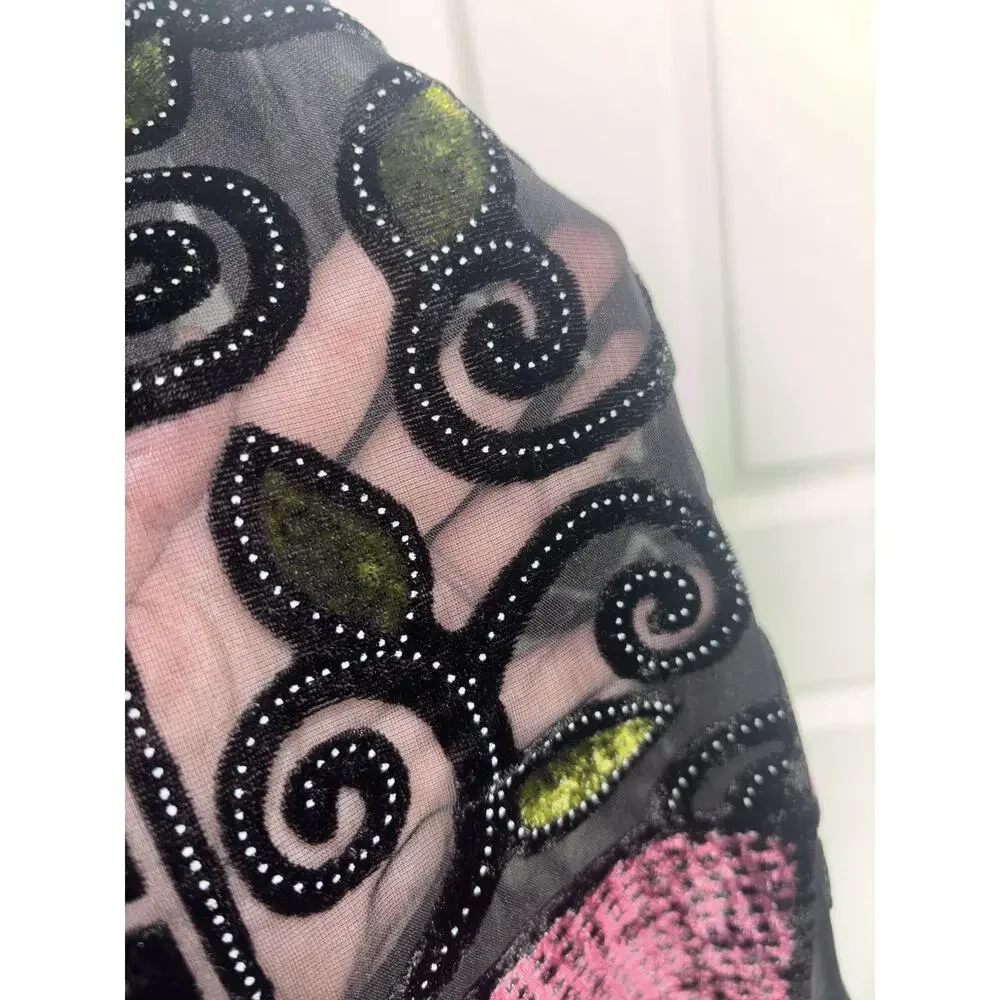 Vtg Silk Devore Burnout Velvet Fringed Shawl Scarf Art Nouveau Floral Boho